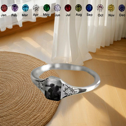 Personalized Upload Photo & Birthstone Ring