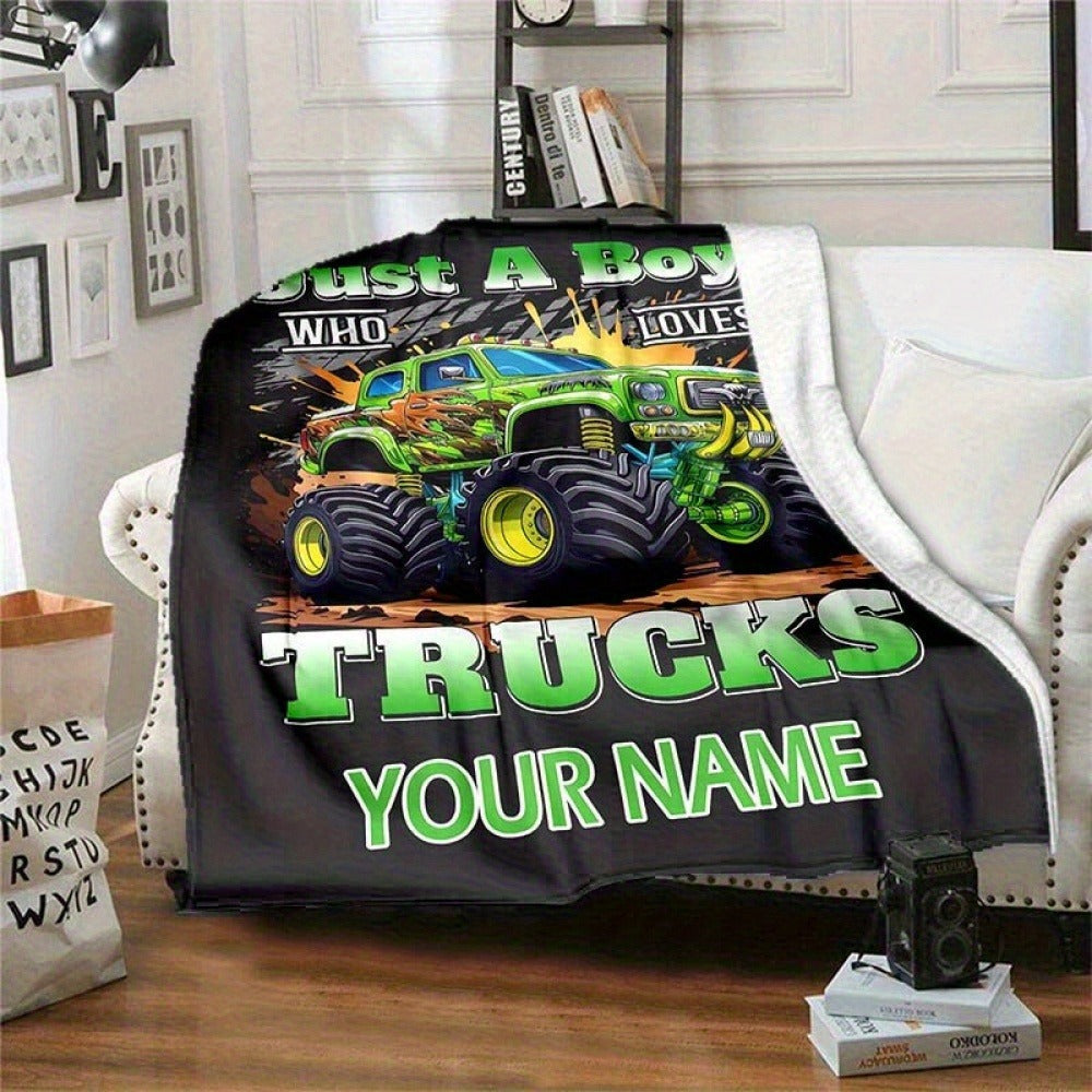 Customizable Green Monster Truck Blanket