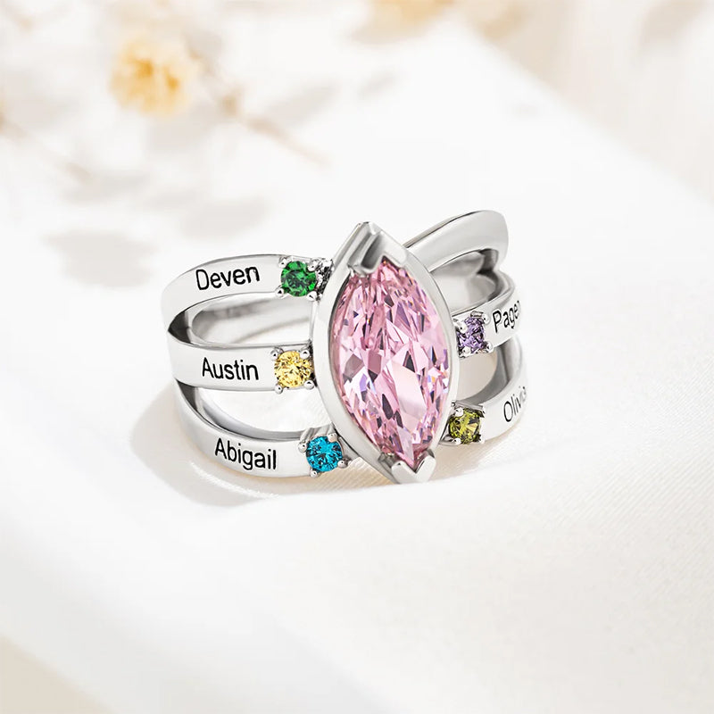 Personalized Dainty Birthstone Ring with Engraved Name Women Jewelry