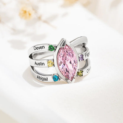 Personalized Dainty Birthstone Ring with Engraved Name Women Jewelry