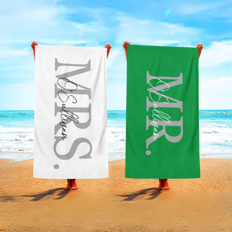 Mr & Mrs Beach Towel, Custom Name Beach Towel, Honeymoon Gift