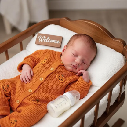 Custom Name Back Baby Halloween Romper, 3D Pumpkin Knit Jumpsuit