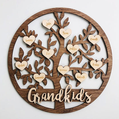 Grandkids Christmas Birthday Gift Family Tree Sign Custom Hanging Grandparent