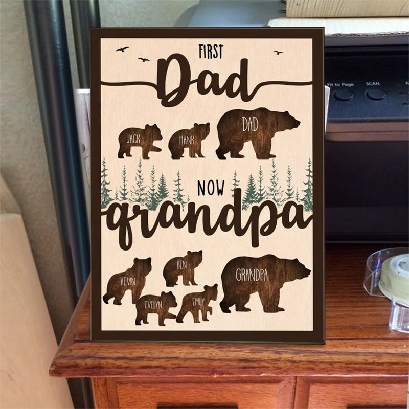 Personalized Papa Bear Sign With Kids Name, Custom First Dad Now Grandpa Sign