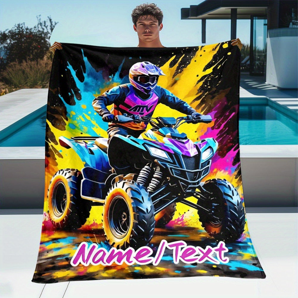 Customizable All-Terrain Vehicle Motorcycle Flannel Throw Blanket