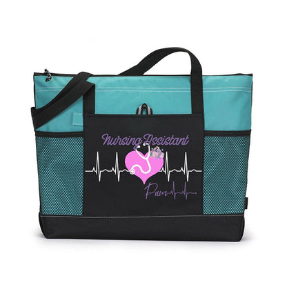 Personalized Floral Heartbeat Nursing Assistant Tote Bag