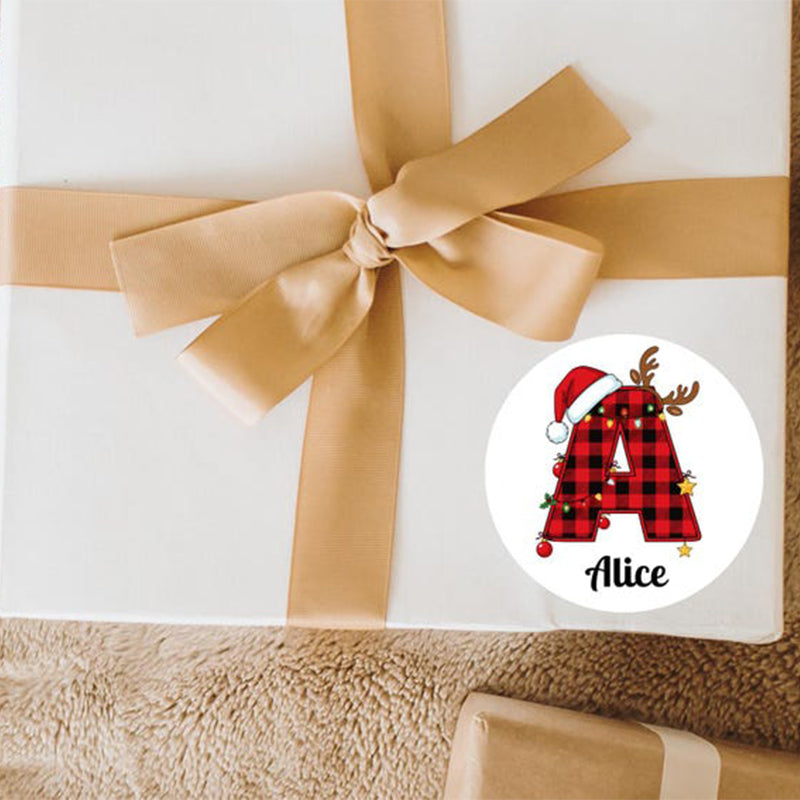 Custom Name Holiday Stickers: Plaid Initial Christmas Labels