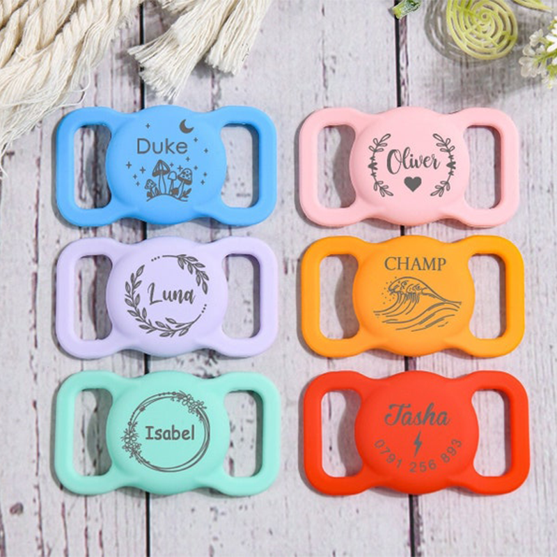 Pet AirTag Collar Holder,Slide on Dog Name Tag,Custom AirTag Cat Collar