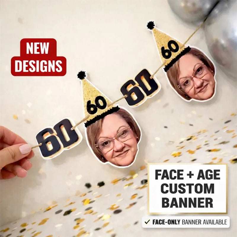 Custom Face Birthday Banner, Personalized Party Decor