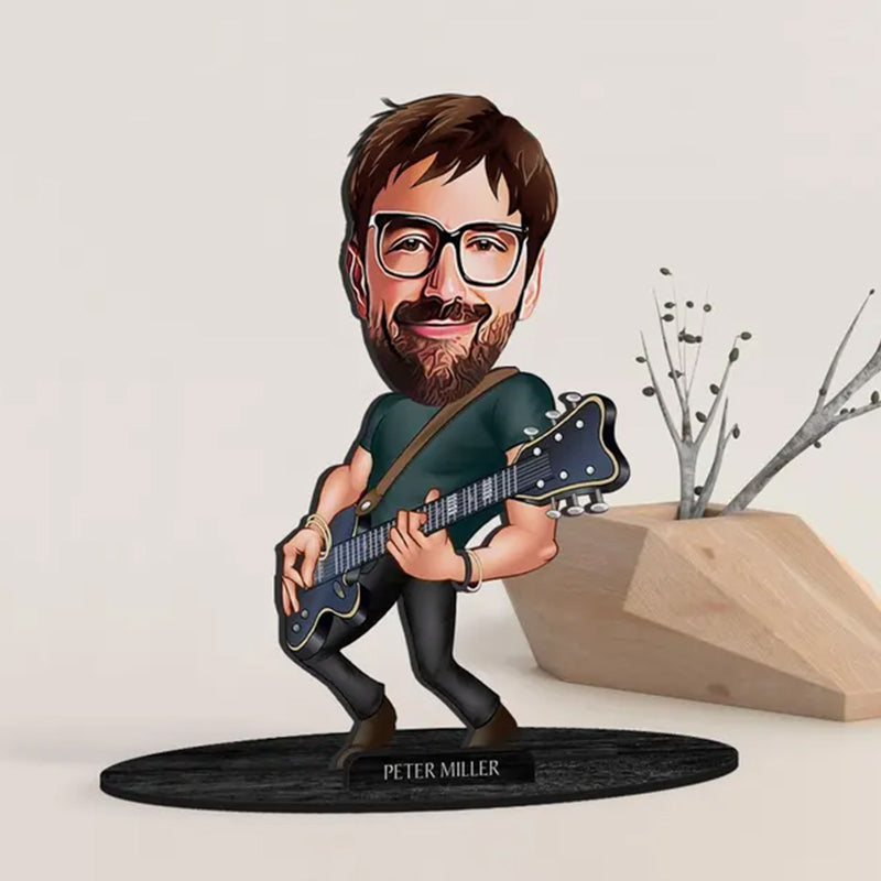 Personalized 3D Wooden Cartooned Guitarist Figurine Trinket