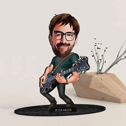 Personalized 3D Wooden Cartooned Guitarist Figurine Trinket