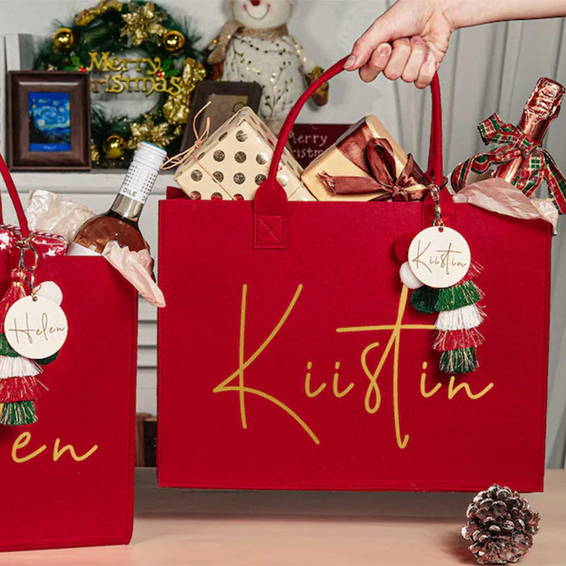Custom Christmas Gift Bag & Charm,Holiday Gift Bags with Name