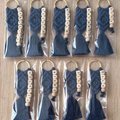 Custom Macrame Name Keychain, Personalized Boho Bag Charm