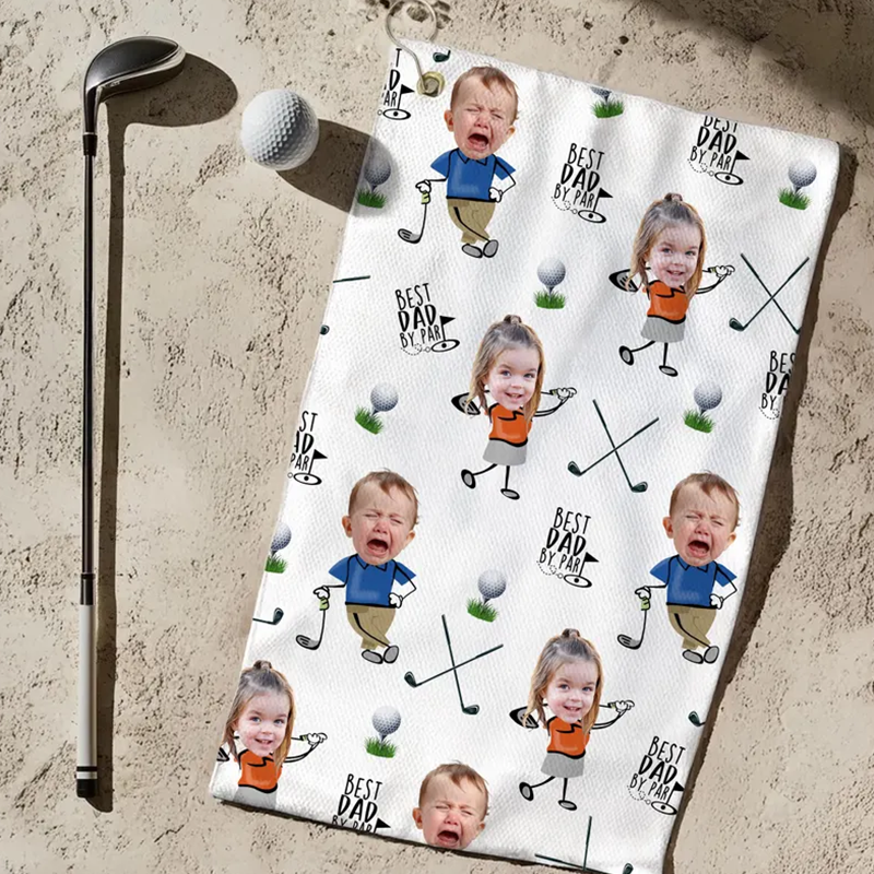 Custom Photo Golf Towel With Baby Face, Custom Dad Golf Towel With Kids Faces