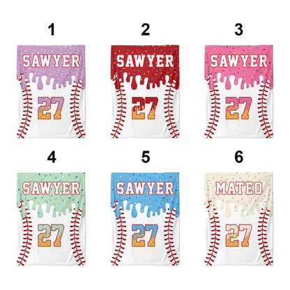 Custom Baseball Drip Blanket, Personalized Ice Cream Drip Baseball Blanket