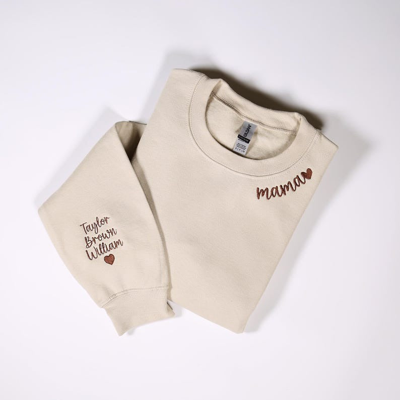 Custom Mama Sweatshirt With Kids Names On Sleeve