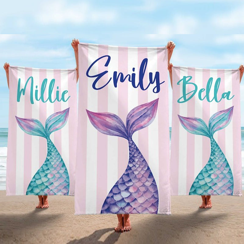Mermaid Personalized Beach Towel, Mermaid Party Favors, Custom Beach Towel, Mermaid Birthday Gift For Kids, Pool Bachelorette Trip