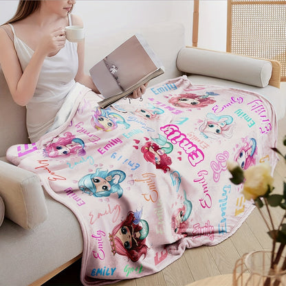 Custom Name Personalized Blanket, Cute Little Mermaid Cartoon