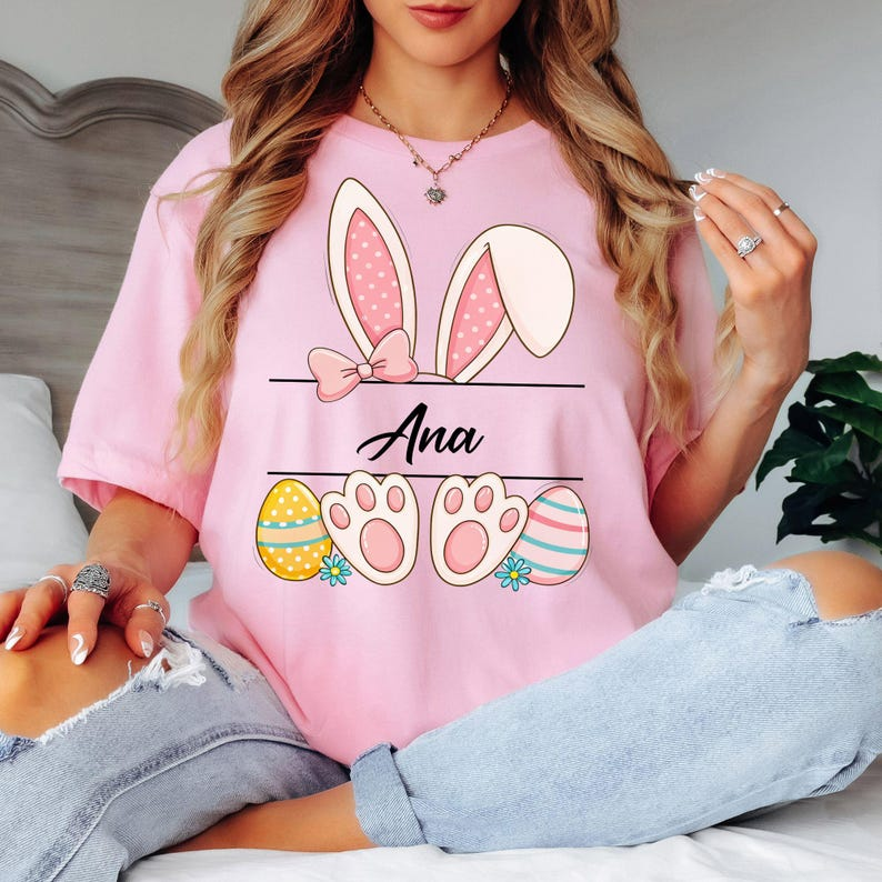 Custom Easter Bunny Name T-Shirt, Personalized Bunny Ears Shirt