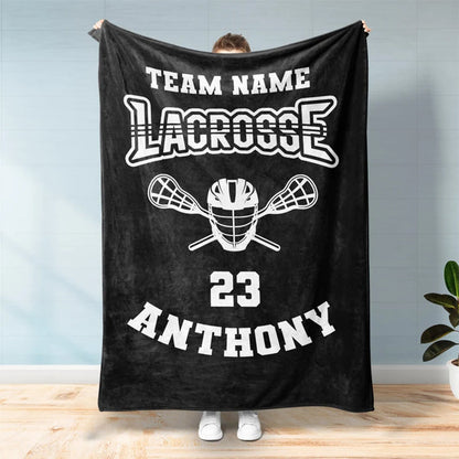 Personalized Lacrosse Blanket - Custom Name, Team Name & Number Fleece Sherpa Throw Blanket