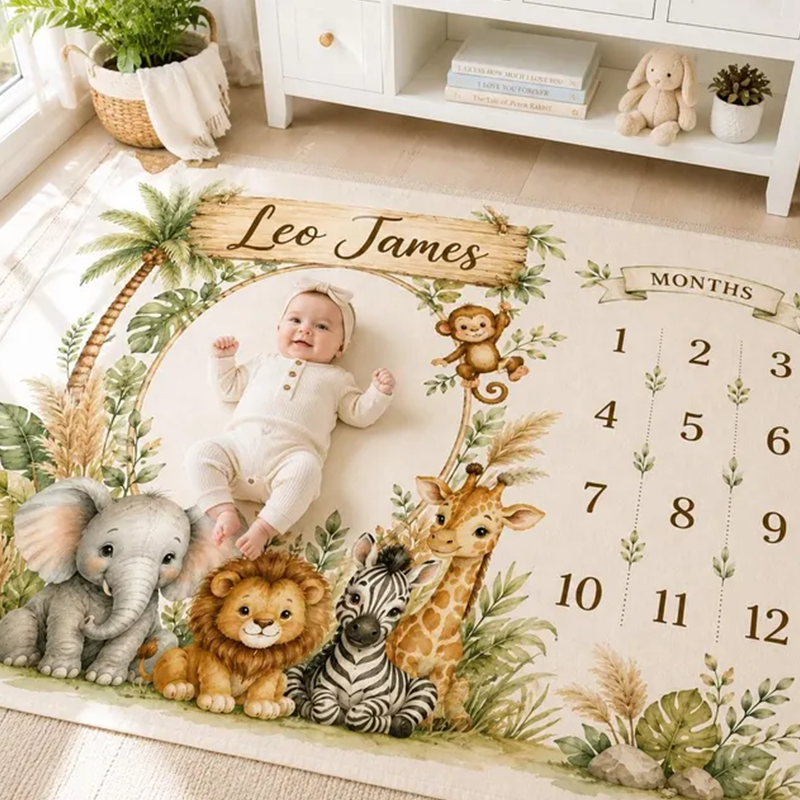 Personalized Safari Baby Milestone Blanket