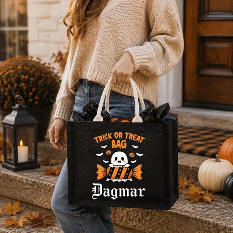 Personalized Halloween Trick or Treat Bag, Custom Name Halloween Tote