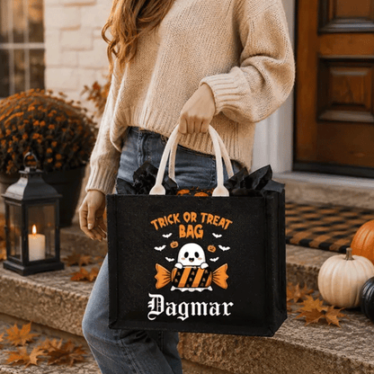 Personalized Halloween Trick or Treat Bag, Custom Name Halloween Tote