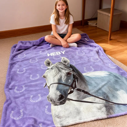 Personalized Painted Horse Photo Horseshoe Print Multicolor Blanket