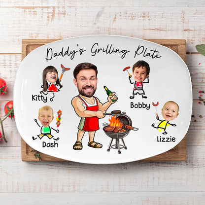 Personalized Face Grilling Platter, Custom Daddy's Grilling Plate with Kids' Names
