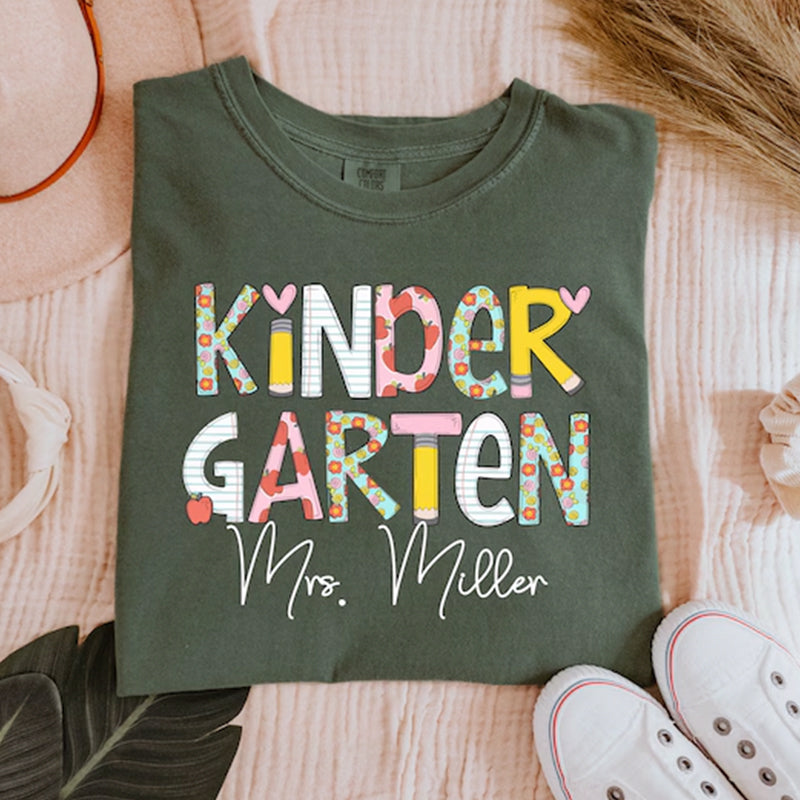 Personalized Kindergarten Teacher Comfort Colors Shirt