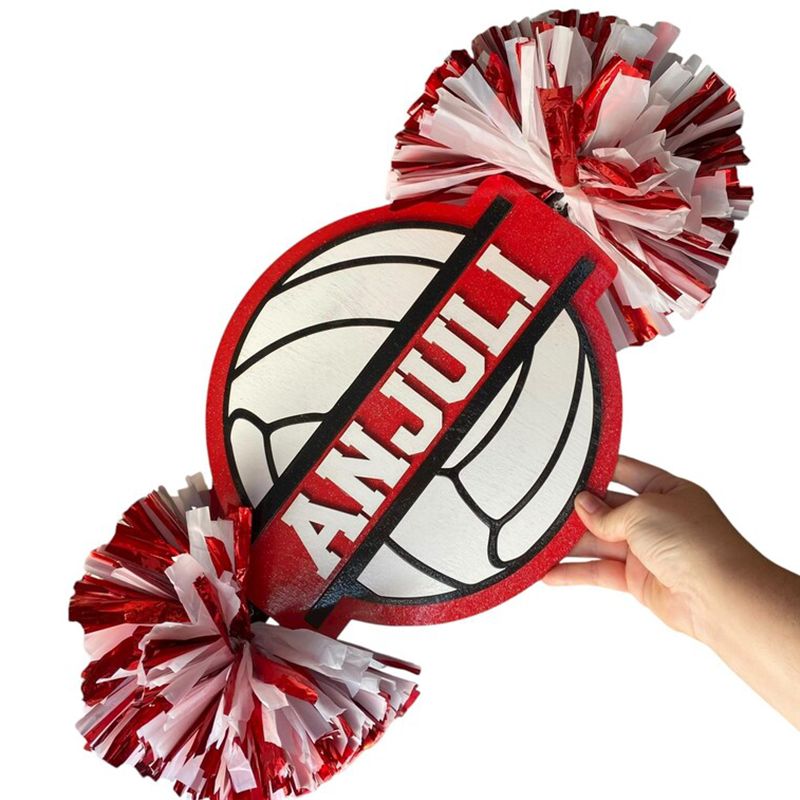 Personalized Volleyball Cheerstick – Custom Wooden Pom-Pom Spirit Sign