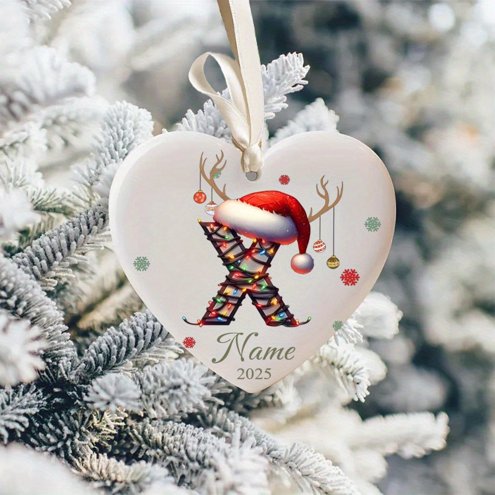 Personalized Christmas Initial Name Heart-Shaped Ornament