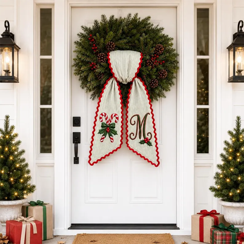 Personalized Candy Cane Wreath Bow