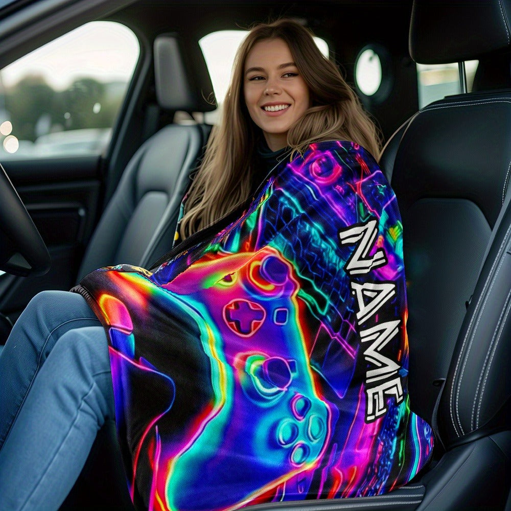 Custom Name Gaming Controller Flannel Throw Blanket