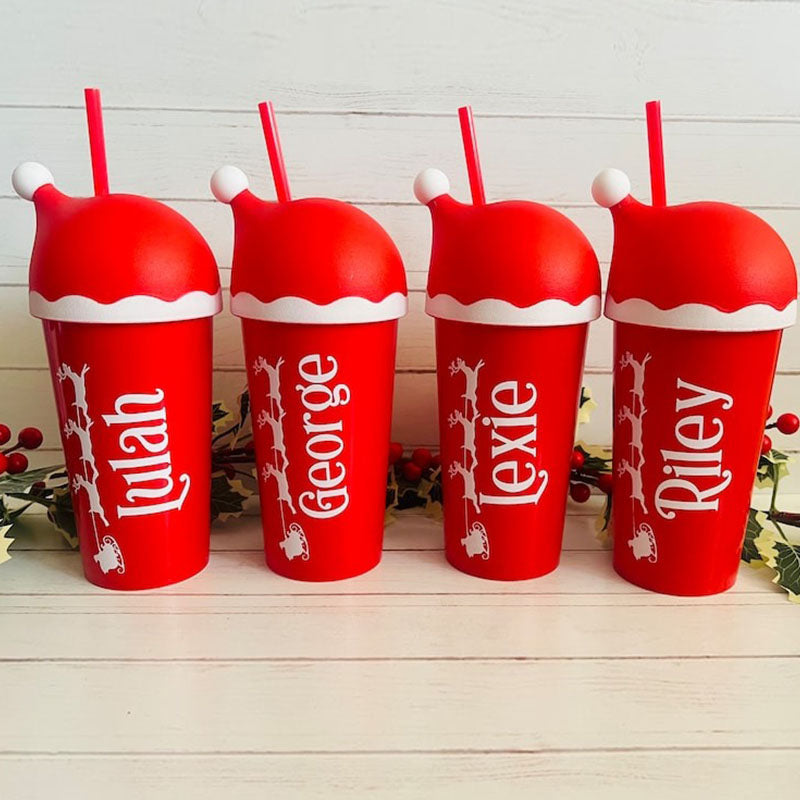 Personalised Christmas Tumbler, Christmas Cold Cup, Santa Hat Cup