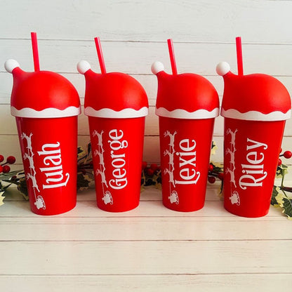Personalised Christmas Tumbler, Christmas Cold Cup, Santa Hat Cup