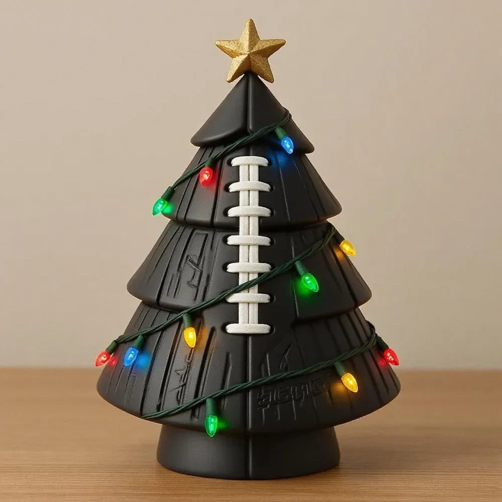 Football-Shaped Christmas Tree Resin Ornament with Football Field Goal Design
