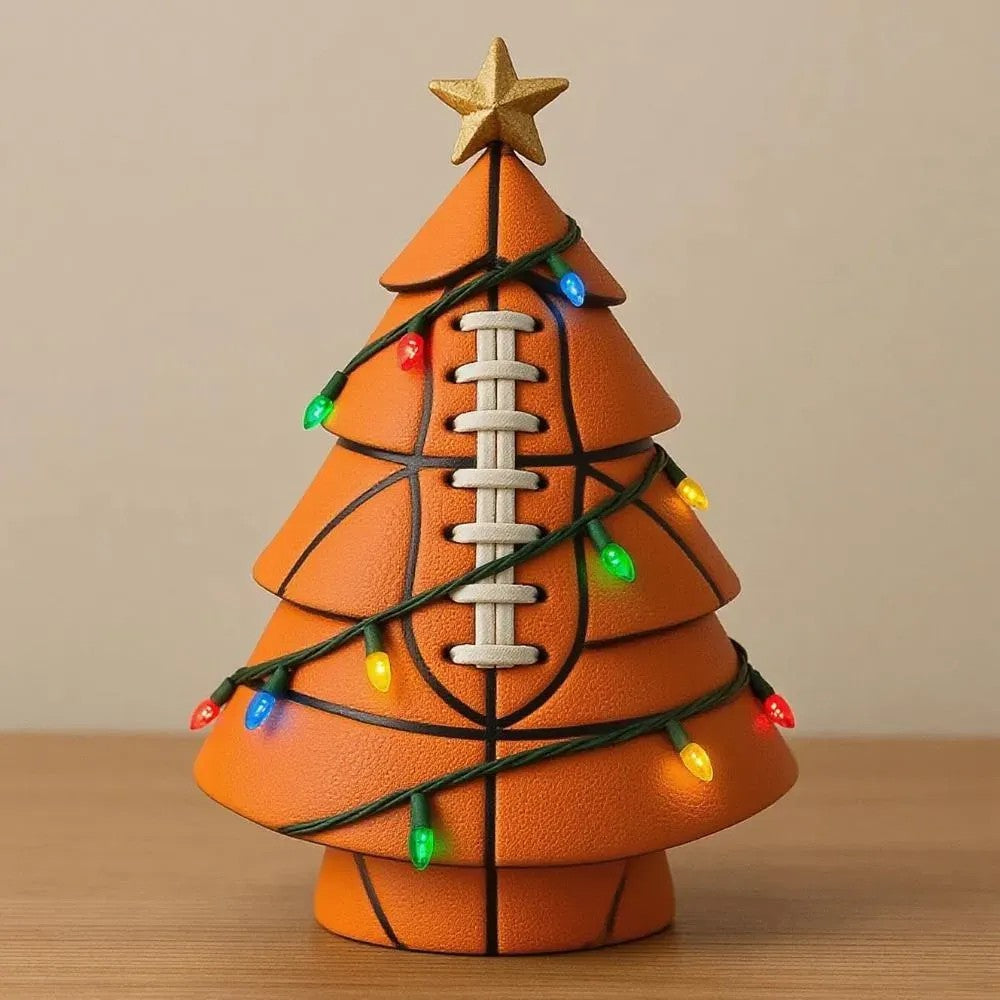 Football-Shaped Christmas Tree Resin Ornament with Football Field Goal Design