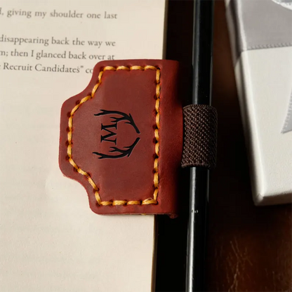 Personalized Leather Magnetic Bookmark with Pen Clip