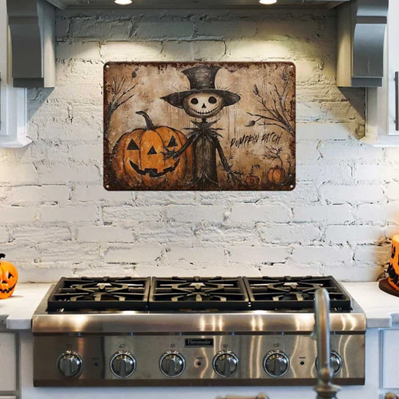 Primitive Halloween Decor Metal Sign Decoration Antique Rustic Porch Outdoor Safe