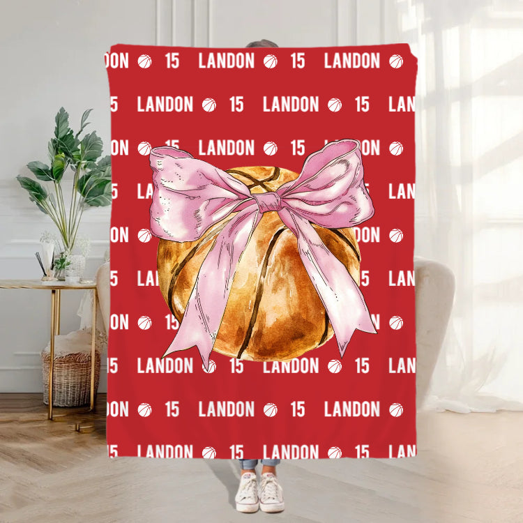 Personalized Bow Volleyball Softball Multicolor Throw Blanket