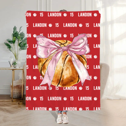 Personalized Bow Volleyball Softball Multicolor Throw Blanket