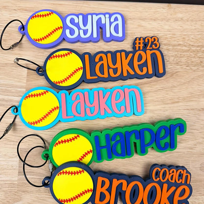 Personalized Softball Keychain | Backpack Tags, Bag Tag, Kid's Name Tags