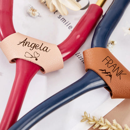 Personalized Faux Leather Stethoscope Name Tags