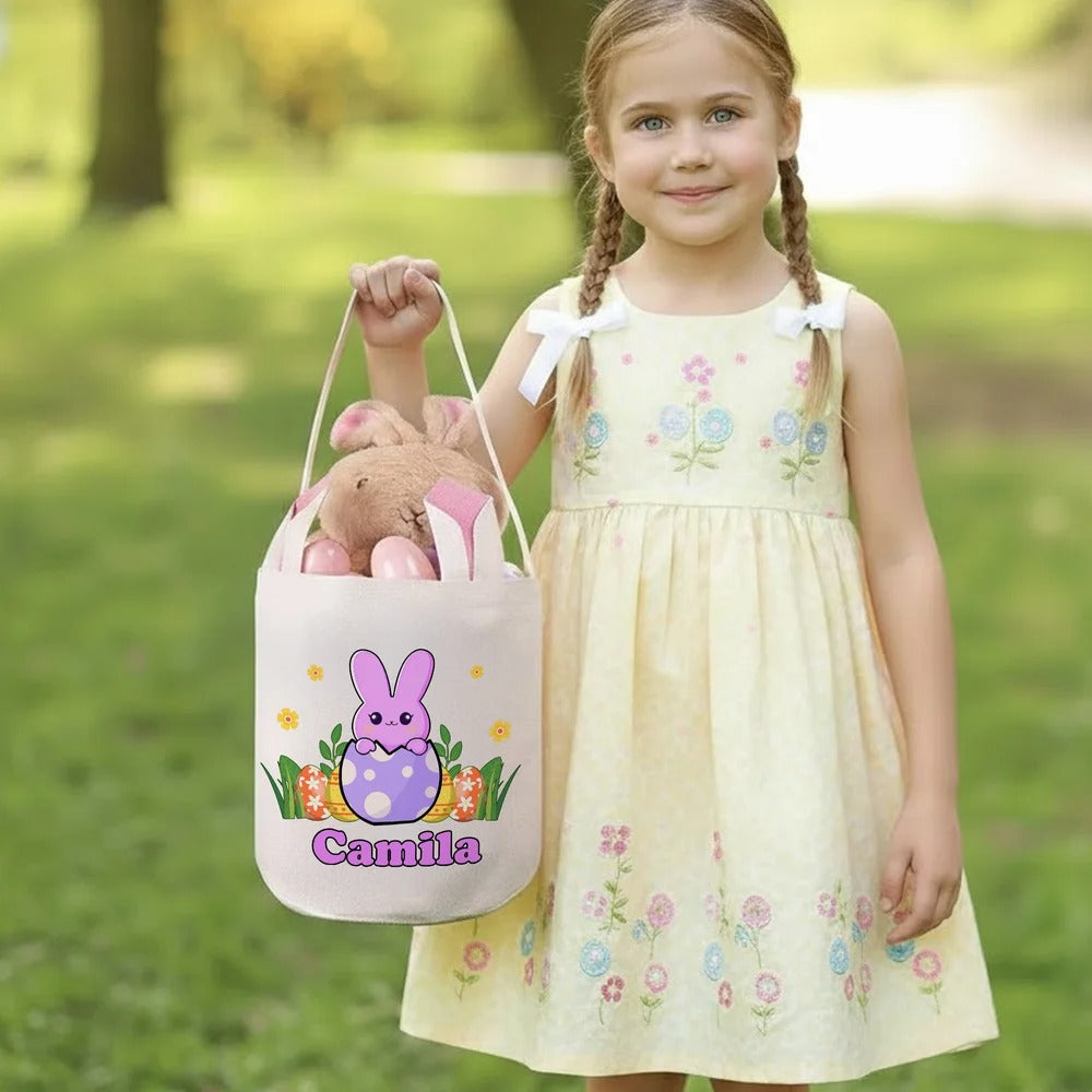 Personalized Cute Easter Bunny-In-Egg Bunny Ears Basket