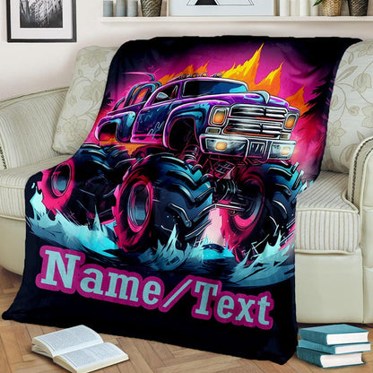 Personalized Monster Truck Sofa Blanket with Custom Name