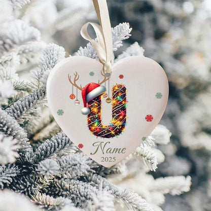 Personalized Christmas Initial Name Heart-Shaped Ornament