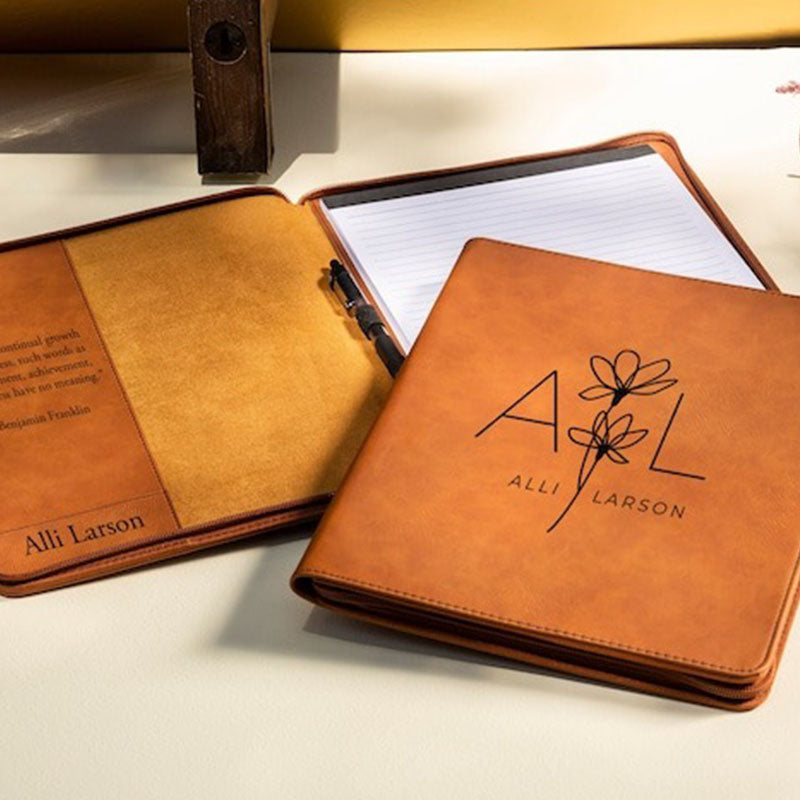 Personalized Refillable Portfolio, Custom Portfolio With Zipper,Personalized Padfolio