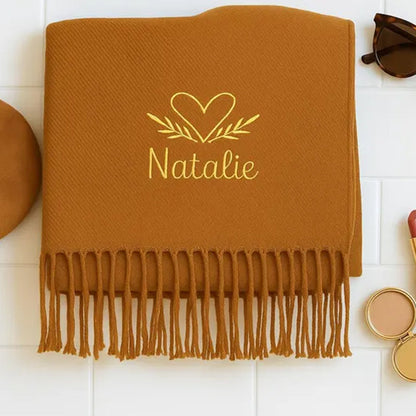 Custom Name Embroidered Scarf, Personalised Woven Oversized Scarf for Womens