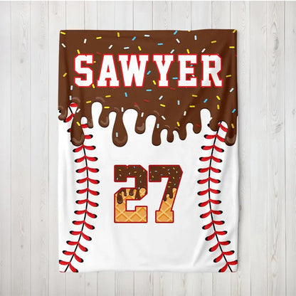 Custom Baseball Drip Blanket, Personalized Ice Cream Drip Baseball Blanket